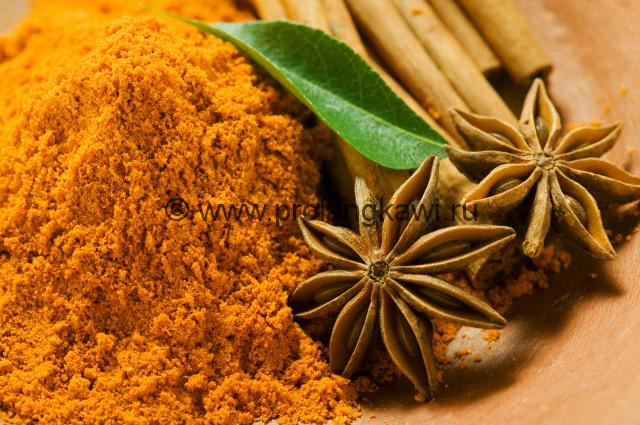 Curry powder, star anise and cinnamon sticks